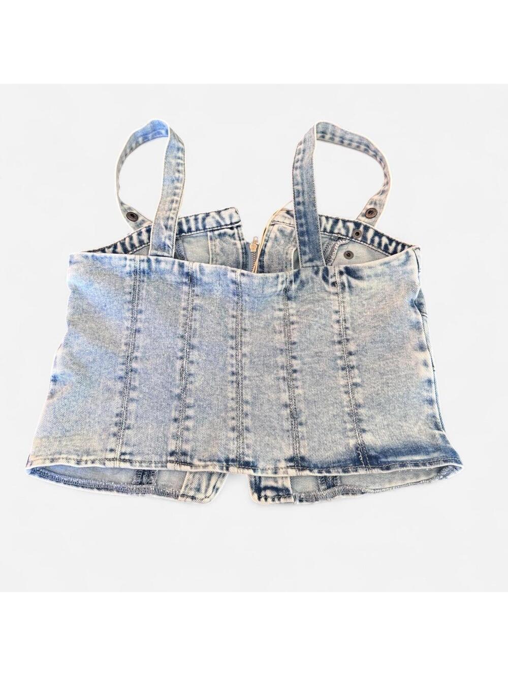 NWT Listicle Light Wash Western Denim Cropped Tank Top, Size S - Picture 2 of 4